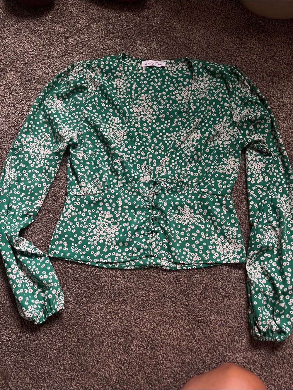 emory park Green Floral Button-Front Long Sleeve Blouse
